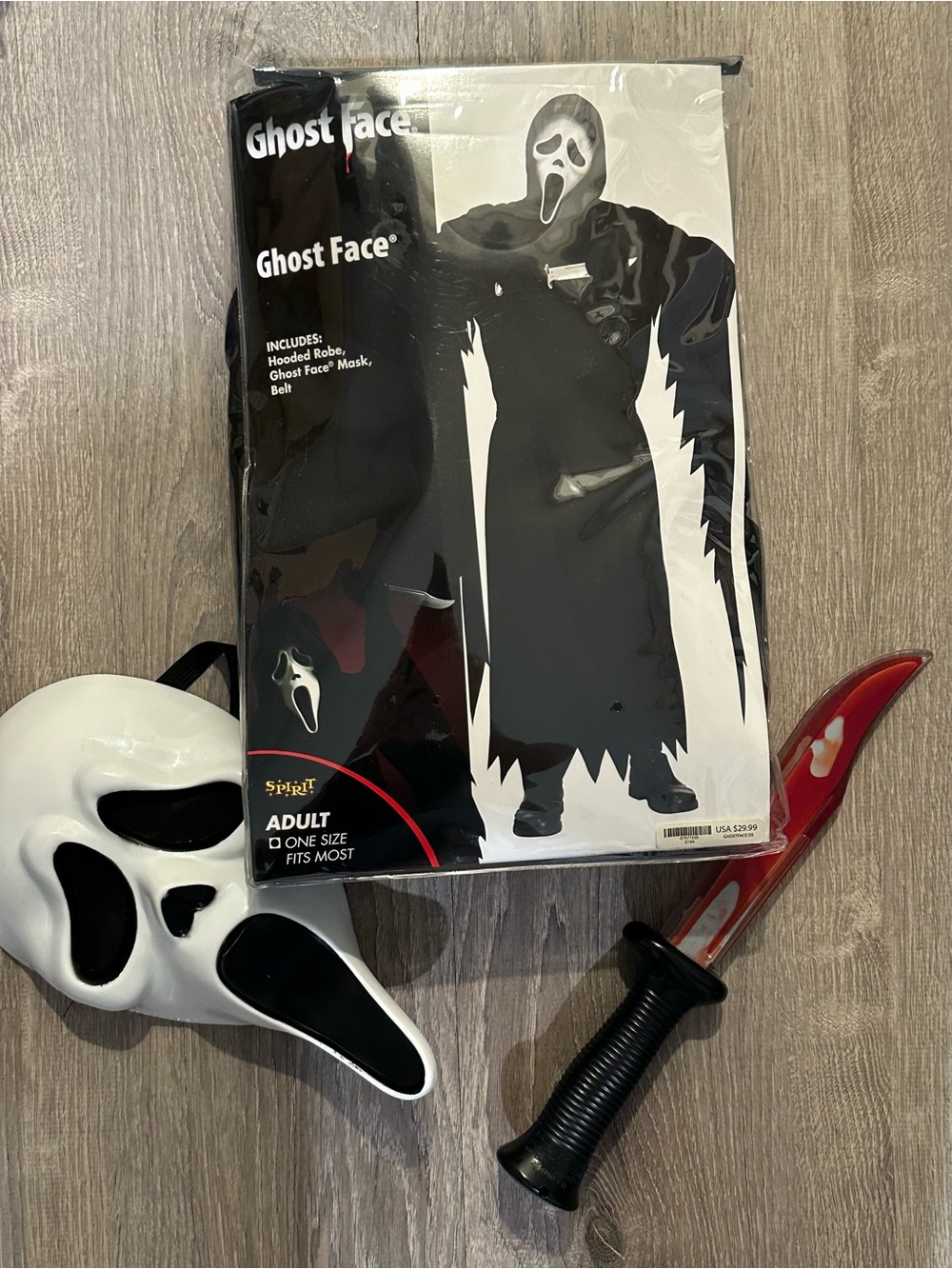 Spirit Ghost Face Adult Costume with Mask and Red Toy Knife